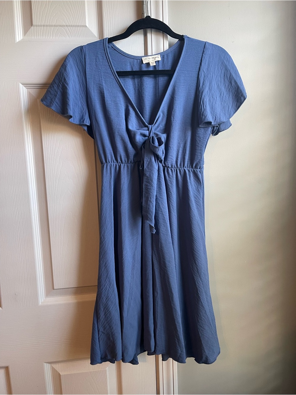 Blue Tie-Front Flutter Sleeve Dress “See You Monday”